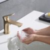 Modern Single Handle Lavatory Basin Sink Faucet With Aerated Stream - Brushed Gold - Image 7
