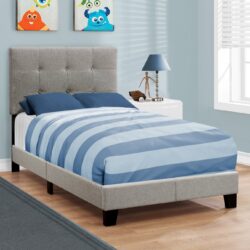 Twin Size Bed, Upholstered, Frame Only, Transitional - Gray