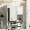 Modern Wall Mounted Bathroom Medicine Cabinet, Bathroom Wall Storage Cabinet With Mirror, Over The Toilet Space Saver Cabinet With Towels Bar - White - Image 2