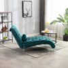 Velvet Chaise Lounge Indoor, Button Tufted Upholstered Chaise Lounge Chair With Pillow - Teal - Image 7