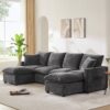 Modern U-Shape Modular Sofa, 6 Seat Chenille Sectional Couch Set With 2 Pillows Included, Freely Combinable Indoor Funiture - Black / Gray - Image 15