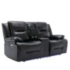 Home Theater Recliner Set Manual Recliner Chair With A Led Light Strip Two Built-In Cup Holders For Living Room - Black - Image 23
