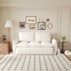 Pull Out Sofa Bed, 3 Seat Convertible Sleeper Sofa With 2 In 1 Pillow And Blanket Set Multifunctional Velvet Loveseat Bed - Beige - Image 4