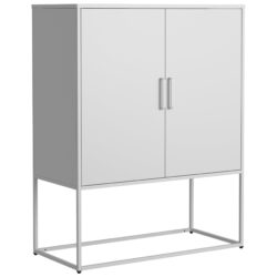 Heavy Duty Metal Buffet Sideboard Modern Steel Storage Cabinet With 2 Shelves, Free Standing Accent Cabinet With Magnetic Doors For Bedroom, Kitchen, And Home Office, Anti-Tip Design - White