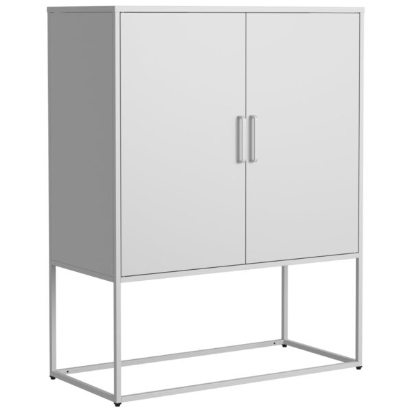 Heavy Duty Metal Buffet Sideboard Modern Steel Storage Cabinet With 2 Shelves, Free Standing Accent Cabinet With Magnetic Doors For Bedroom, Kitchen, And Home Office, Anti-Tip Design - White