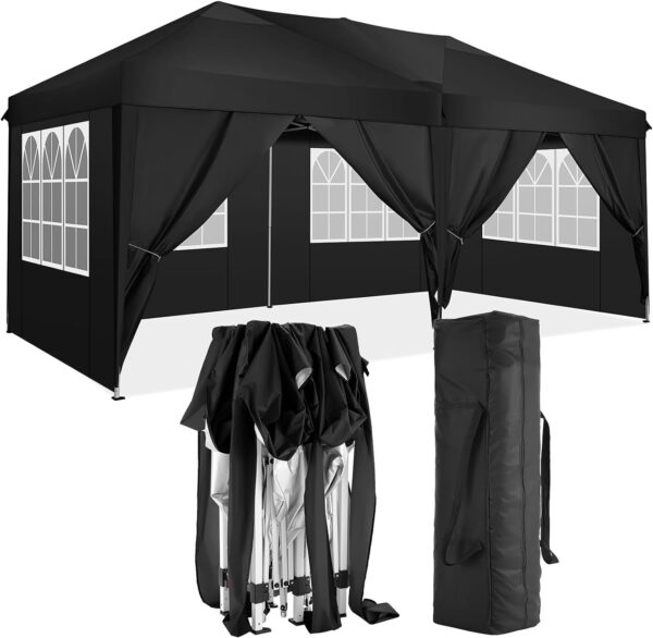 10'X20' Folding Canopy With 6 Removable Sidewalls Outdoor Event Shelter UPF 50+ Gazebo Portable Tents For Parties Beach Camping Wedding Ez Pop Up Canopy - Black