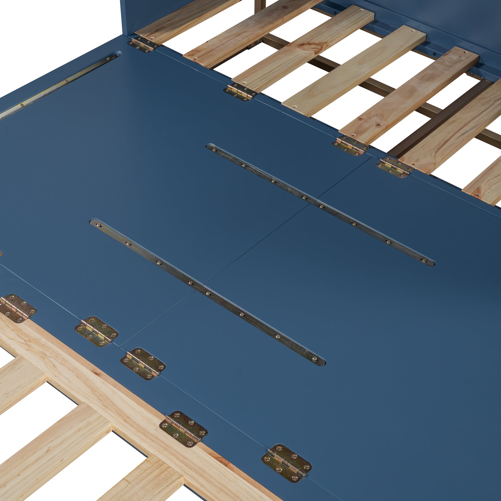 Queen Size Murphy Bed With Iron Legs, Modern Design - Blue - Image 17