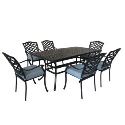 Aluminum 7 Piece Rectangular Dining Set With 6 Arm Chairs - Light Blue