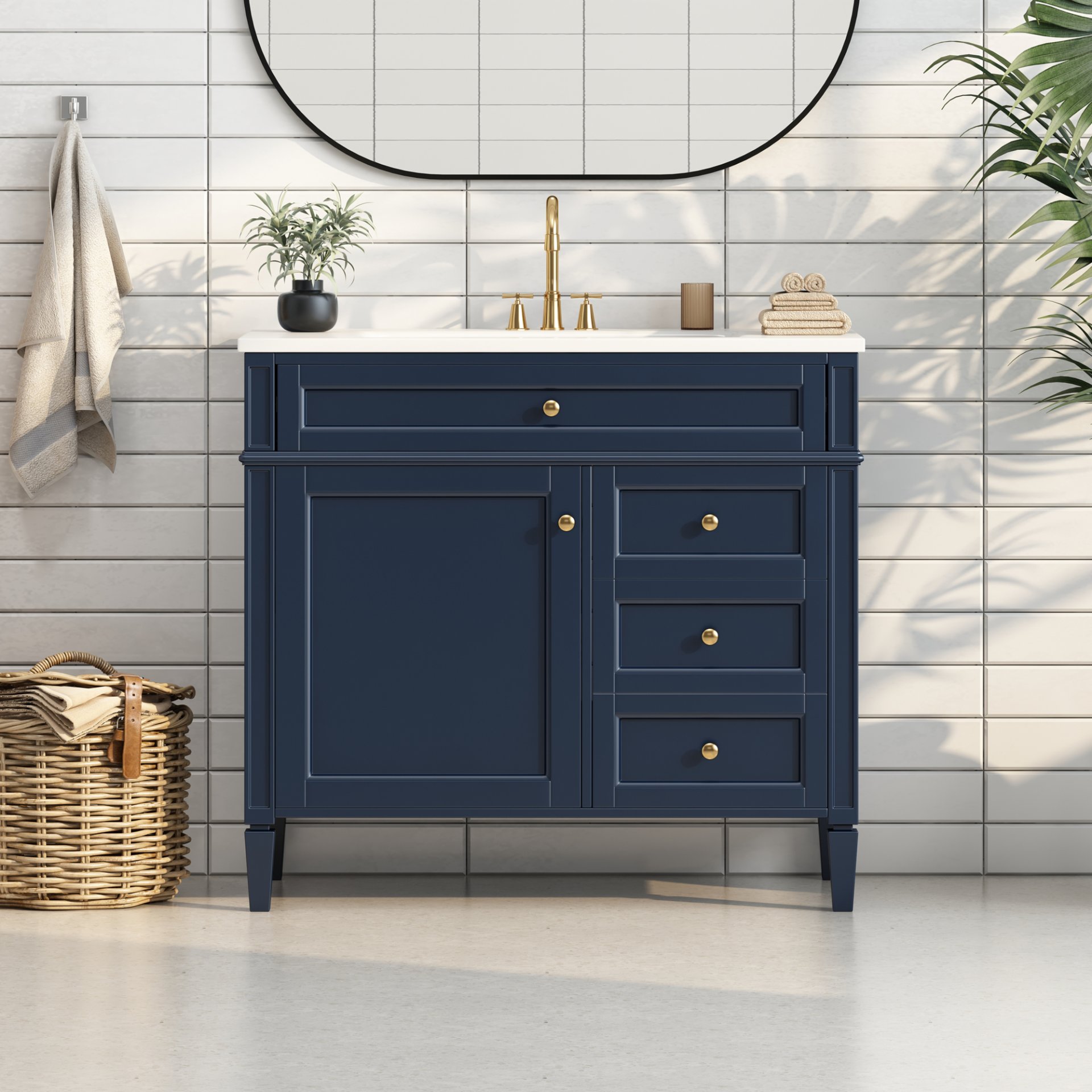 Bathroom Vanity With Top Sink, Modern Bathroom Storage Cabinet With 2 Drawers And A Tip-Out Drawer, Single Sink Bathroom Vanity - Blue - Image 2