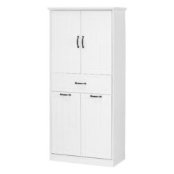 Modern Bathroom Storage Cabinet With 2 Laundry Baskets, 1 Drawer, Adjustable Shelf - White