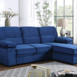 Kipling - Velvet Fabric Reversible Sleeper Sectional Sofa Chaise - Blue