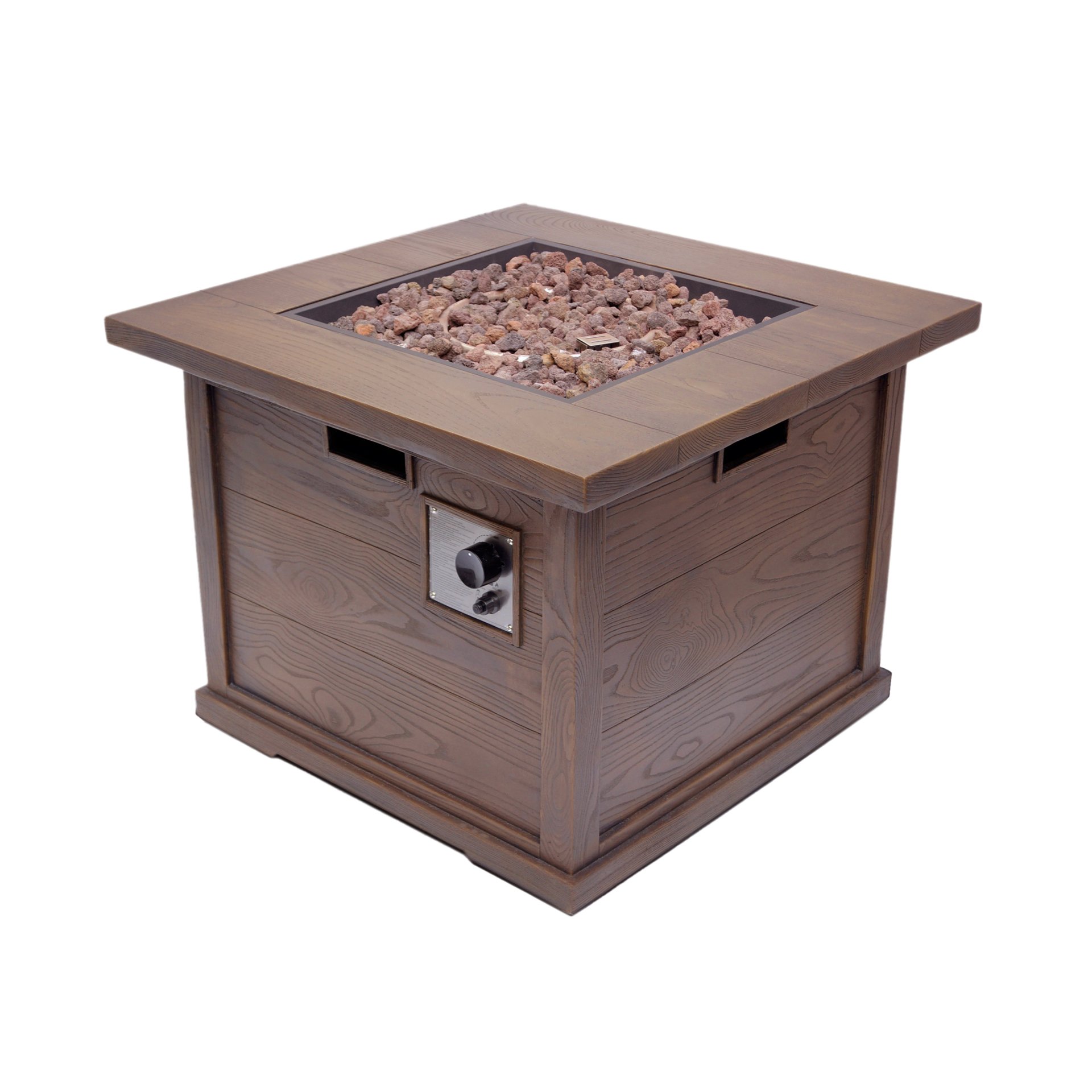 Outdoor Patio Square Gas Burning Fire Pit, Tank Inside, 40000 Btu - Brown Wood Pattern - Image 7