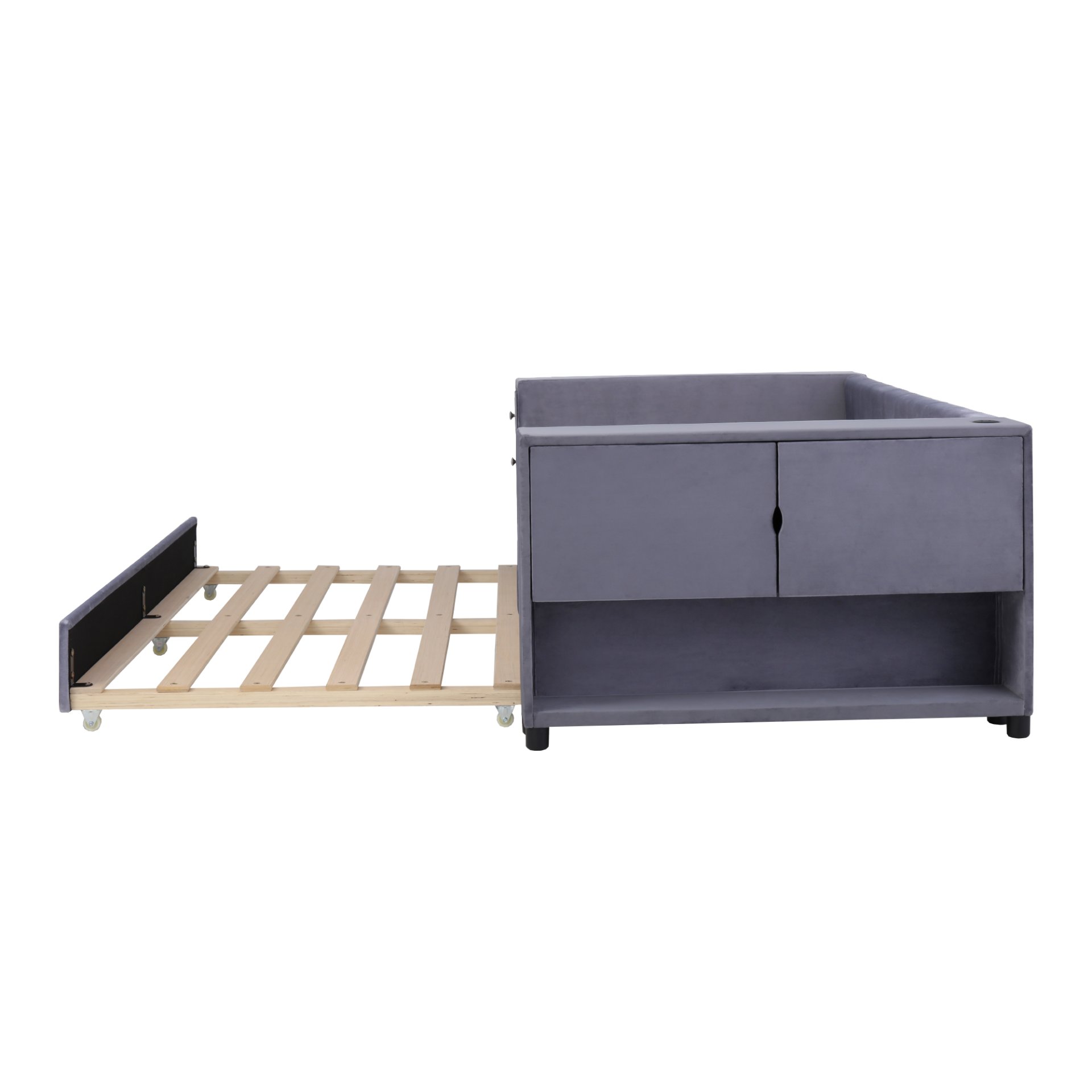 Twin Upholstered Bed With Storage And Twin Trundle, USB Charging Ports - Gray - Image 8