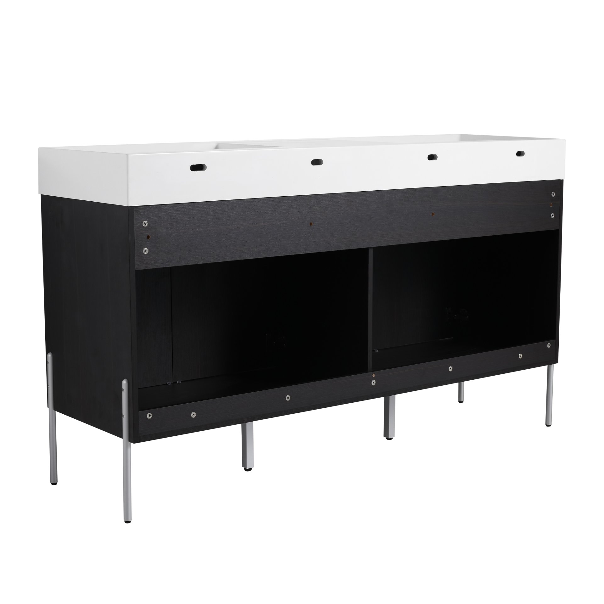 Deluxe 60" Freestanding Bathroom Vanity With Resin Double Sink - Dark Oak - Image 15