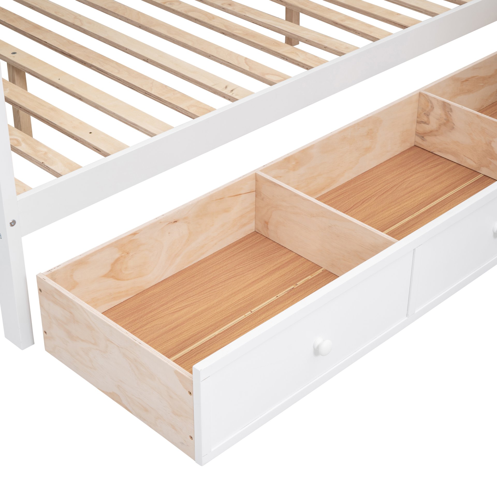 Twin Twin Over Full L Shaped Bunk Bed With 3 Drawers, Portable Desk And Wardrobe - White - Image 16