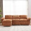 Modern Deep 3 Seat Sofa Couch With Ottoman, Polyester Sofa Sleeper Comfy Upholstered Furniture For Living Room - Orange - Image 3