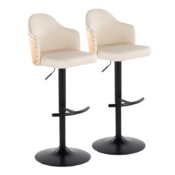 Ahoy - Contemporary Adjustable Barstool With Swivel With Rounded T Footrest (Set of 2) - Black / Natural / Cream