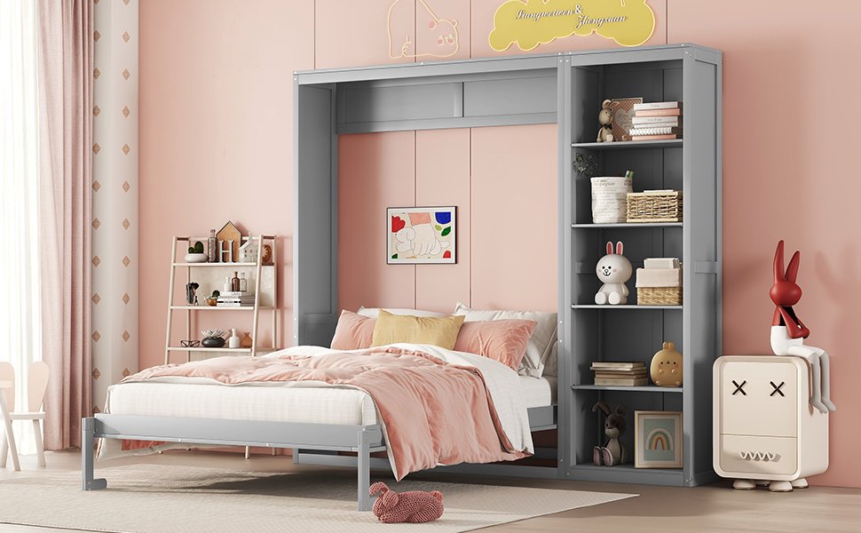 Full Size Murphy Wall Bed With Shelves - Gray - Image 16