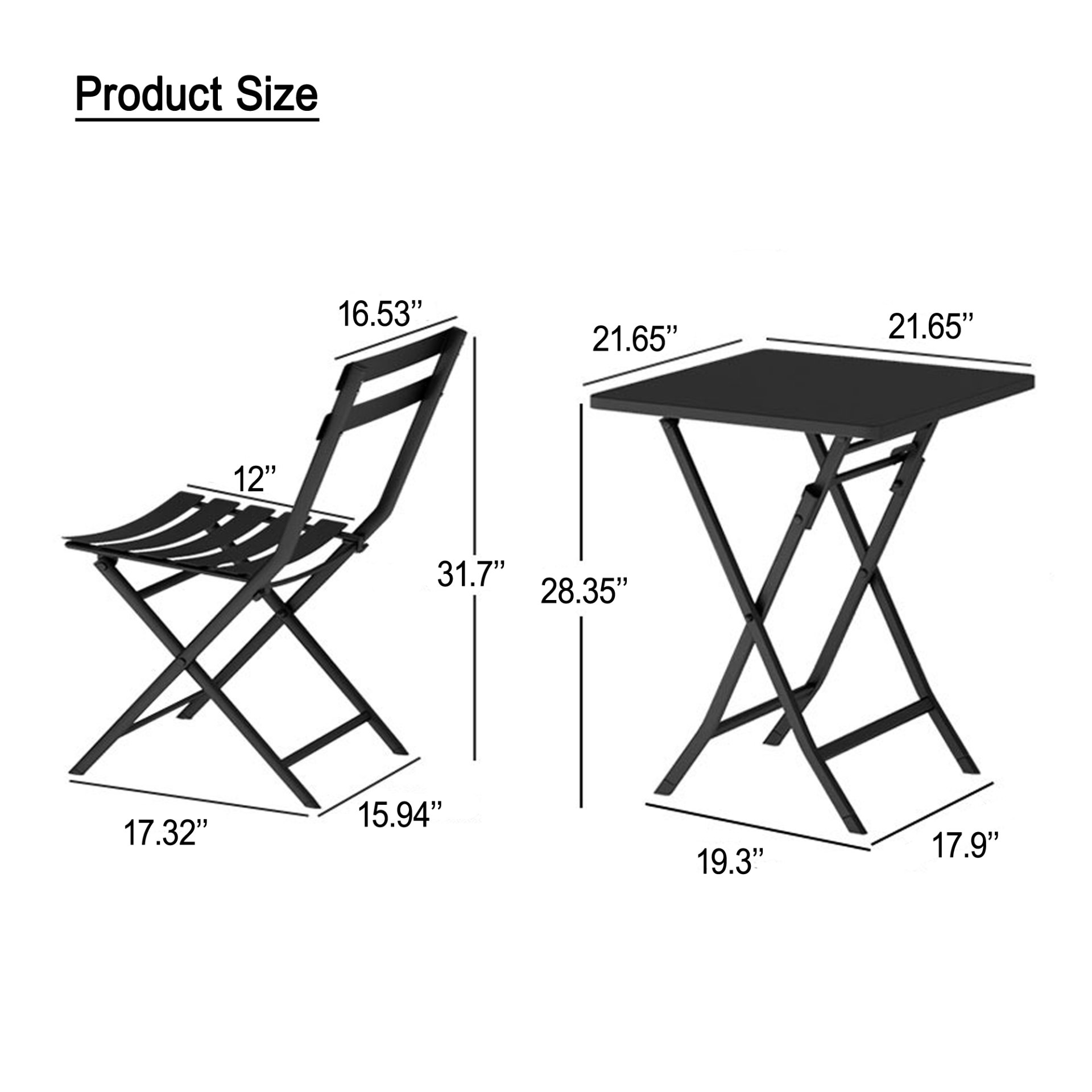 3 Piece Patio Bistro Set Of Foldable Square Table And Chairs - Yellow - Image 10