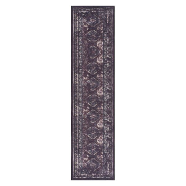 Maval - 2'6'' X 10' Washable Runner Rug - Black / Burgundy