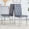 Elegant Vintage Armless 2 Dining Chairs Set With Grid Design And Metal Legs - Gray - Image 5