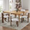 Mid Century Modern 7 Piece Dining Set With Upholstered Armless Dining Chairs & Wood Table - Dark Brown / White / Natural - Image 7