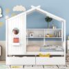 Twin Size House Bed With 2 Drawers, Kids Bed With Storage Shelf - White - Image 14