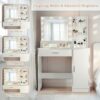 Vanity Desk With Mirror And Adjustable LED Lights, 3 Lighting Modes, Drawer And Storage Cabinet - White - Image 5