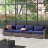 Outdoor Wicker Patio Sofa Set With Feet, 4 Piece Modular Design, Weather Resistant Rattan - Espresso - Image 6