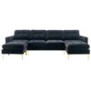 Elegant Velvet L - Shape Convertible Sectional Sofa With Movable Ottoman - Black - Image 11