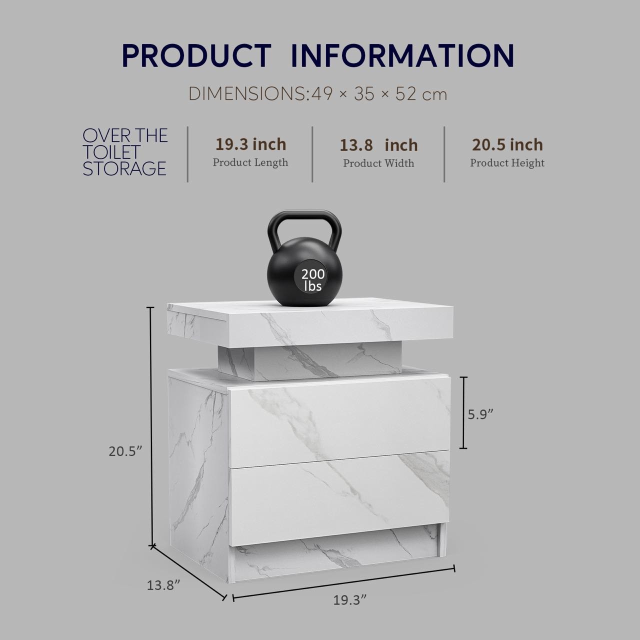 Nightstand LED Bedside Table Cabinet Ligh Modern End Side With 2 Drawers For Bedroom - Matte White - Image 4