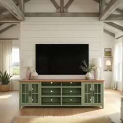 Vineyard - 96" TV Stand Console For TVs Up To 100" - Sage Green And Fruitwood