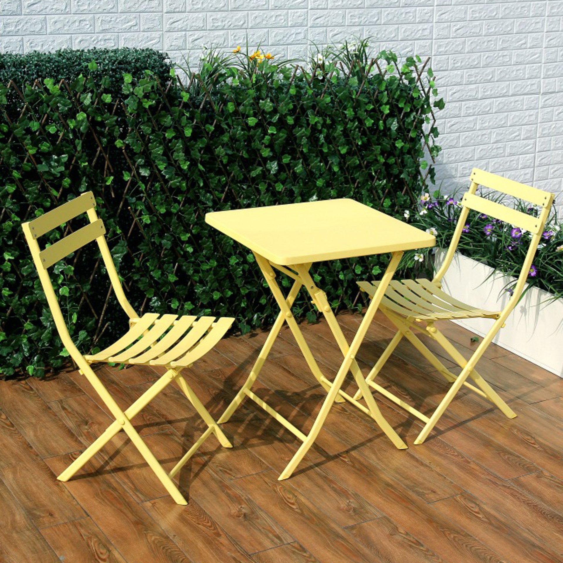 3 Piece Patio Bistro Set Of Foldable Square Table And Chairs - Yellow - Image 8