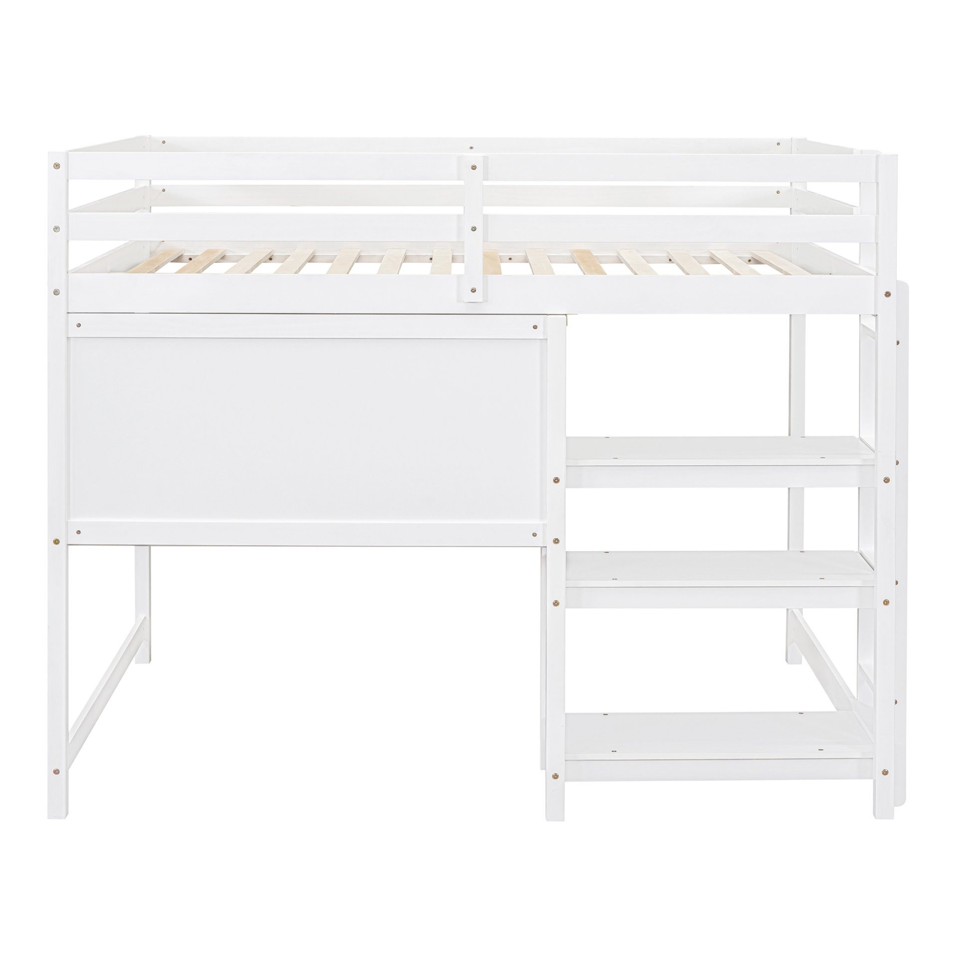 Full Size Loft Bed With Shelves, Desk And Writing Board - White - Image 6