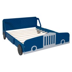 Full Size Car-Shaped Platform Bed & Wheels - Blue