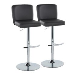 Henry - Contemporary Adjustable Barstool With Swivel With Rounded T Footrest (Set of 2) - Chrome / Black