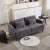 Mid Century Modern Chenille Fabric Loveseat Sofa, 2 Seat Upholstered Couch, Brown Wood Feet - Gray - Image 8
