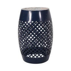 Transitional Roswell - Side Table With Tile Mosaic Top And Lace Cut Design - Dark Blue