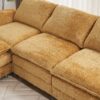 Modern Deep 3 Seat Sofa Couch With Ottoman, Polyester Sofa Sleeper Comfy Upholstered Furniture For Living Room - Yellow - Image 6