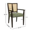 Mid Century Modern Arm Dining Chair (Set of 2) With Rattan Backrest - Dark Brown / Green - Image 3