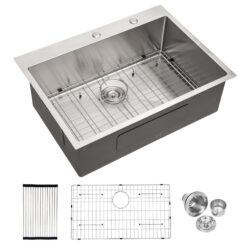 Modern 30 X 22" Kitchen Sink Drop In 16 Gauge Stainless Steel Single Bowl Topmount Basin - Brushed Nickel