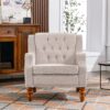 Accent Chair, Living Room Chair, Footrest Chair Set With Vintage Brass Studs, Button Tufted Upholstered Armchair For Living Room, Comfy Reading Chair For Bedroom, Reception Room - Beige - Image 5
