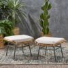 Outdoor Modern Boho Wicker Ottoman With Cushions (Set of 2) - Beige / Brown - Image 4