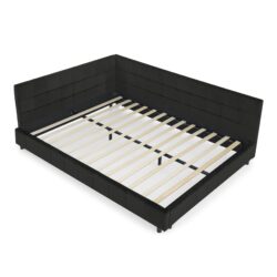 Mid Century Velvet Queen Size Upholstered Tufted Bed Frame With Backrest And Armrests - Black