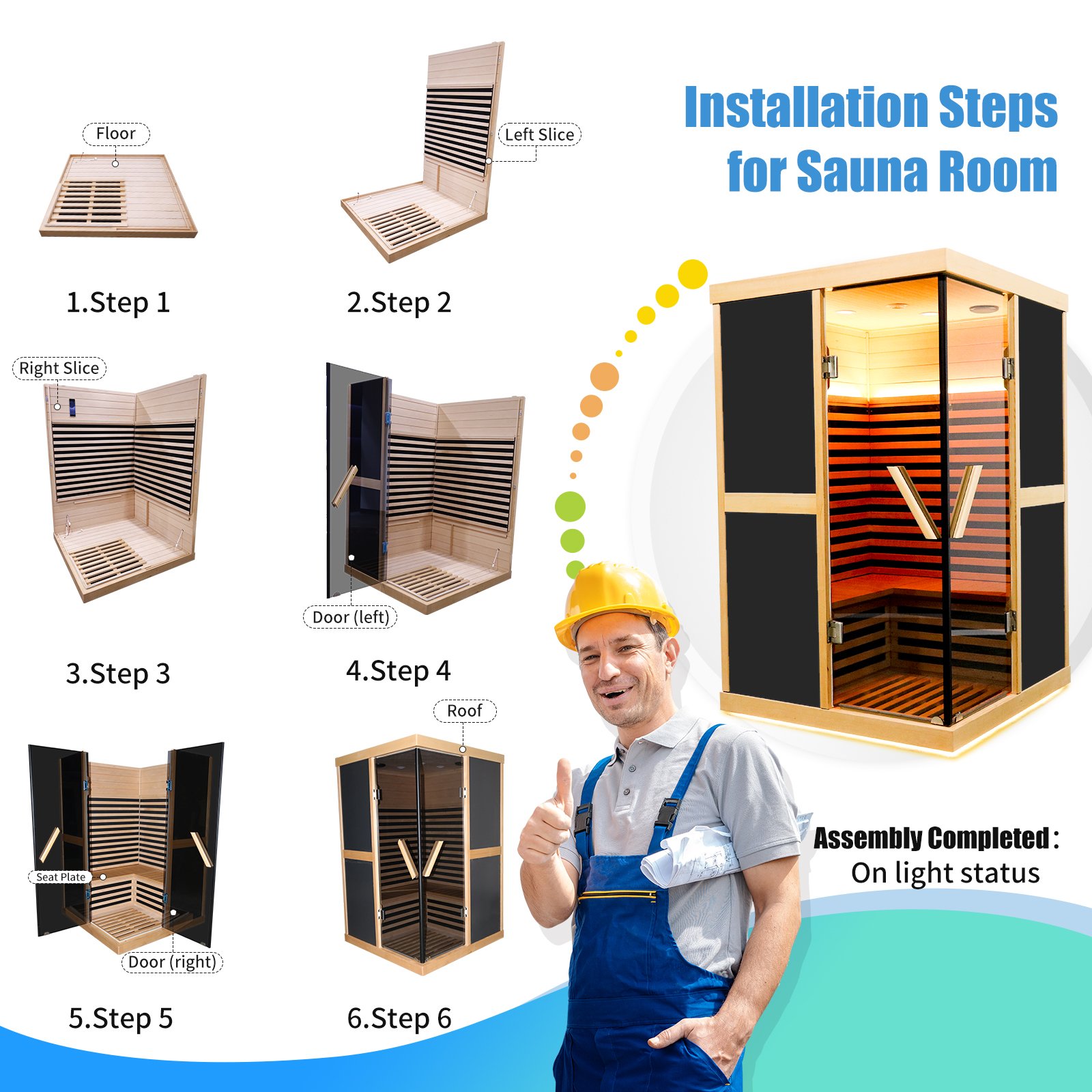 Double Person V Shaped Far Infrared Sauna Room - Natural - Image 6