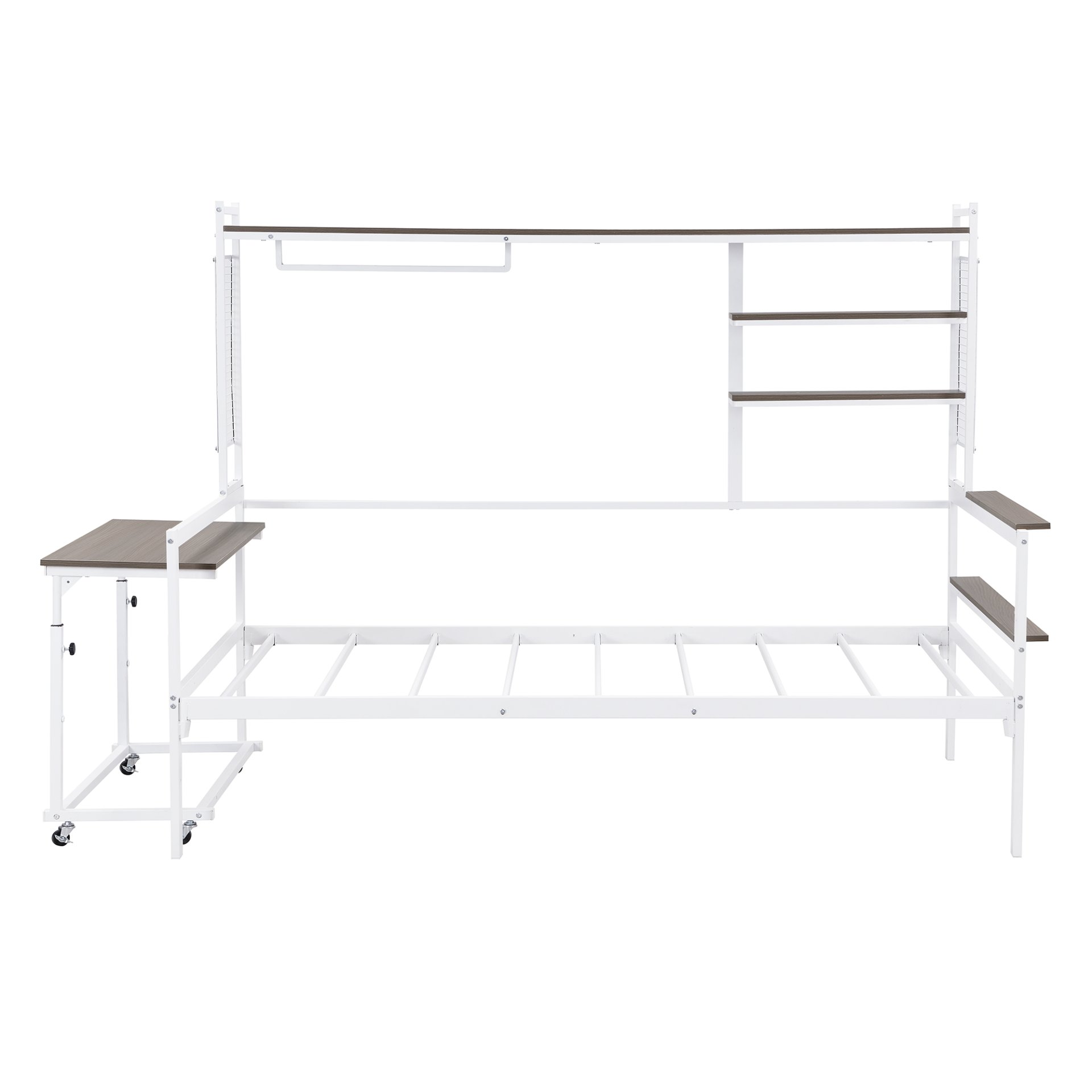 Twin Size Daybed With Movable Desk, Grid, Shelves And Clothes Hanger - White - Image 11