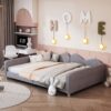 Full Size Upholstered Daybed, Sherpa Fabric Sofabed With Cloud-Shaped Backrest, No Box - Spring Needed - Gray - Image 3