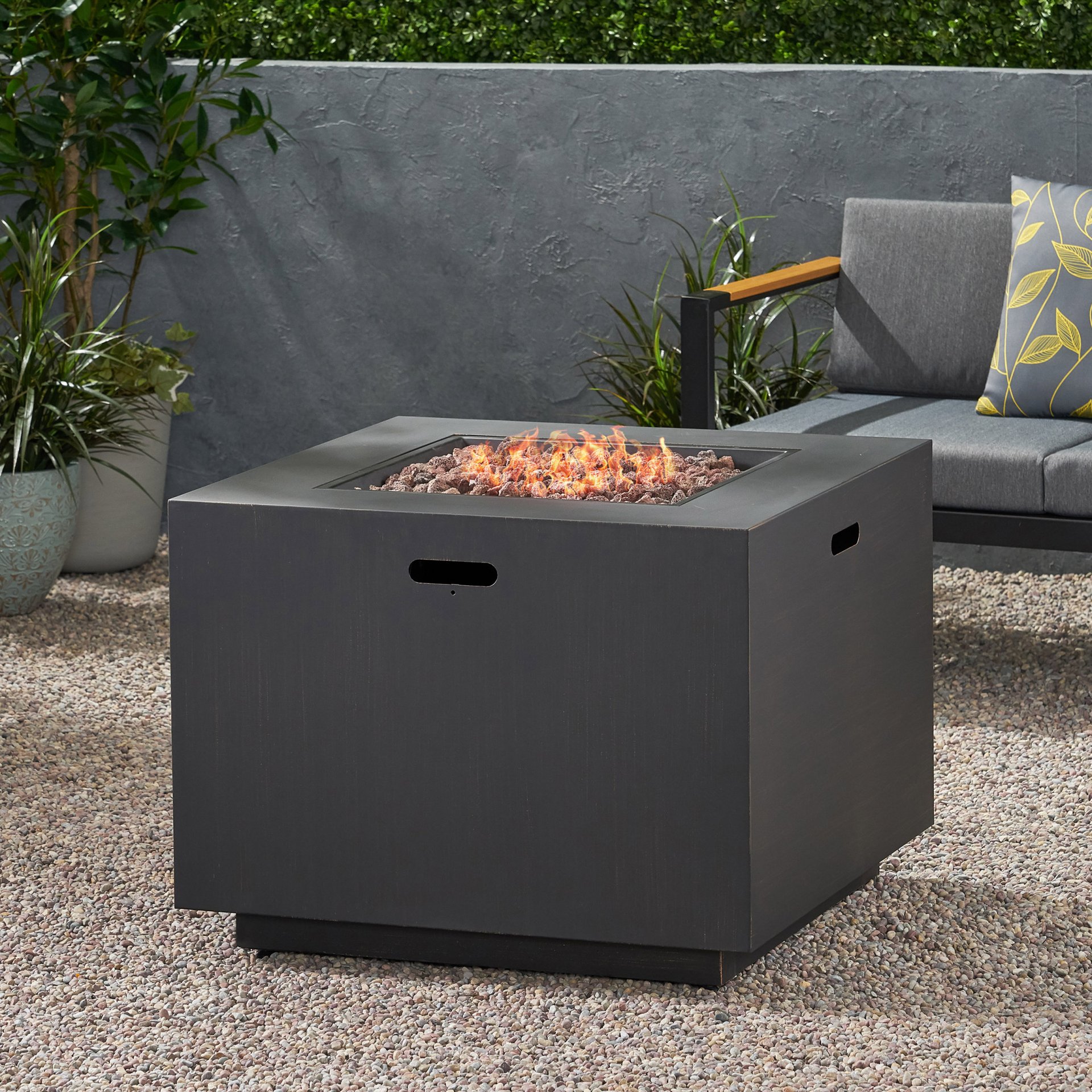 Outdoor Iron Square Propane Fire Pit With Tank Space - Brushed / Brown - Image 5