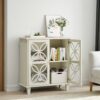 Modern Retro Sideboard Buffet Storage Cabinet With Adjustable Shelves And Tempered Glass Doors - Cream Color - Image 5