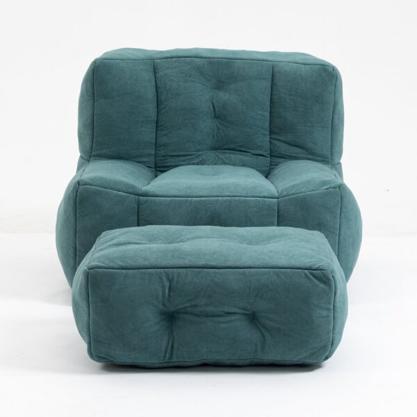 Fluffy Bean Bag Chair, Comfortable Bean Bag For Adults And Children, Super Soft Lazy Sofa Chair With Memory Foam And Ottoman, Indoor Modern Focus Bean Bag Chair For Living Room, Bedroom, Apartment - Green